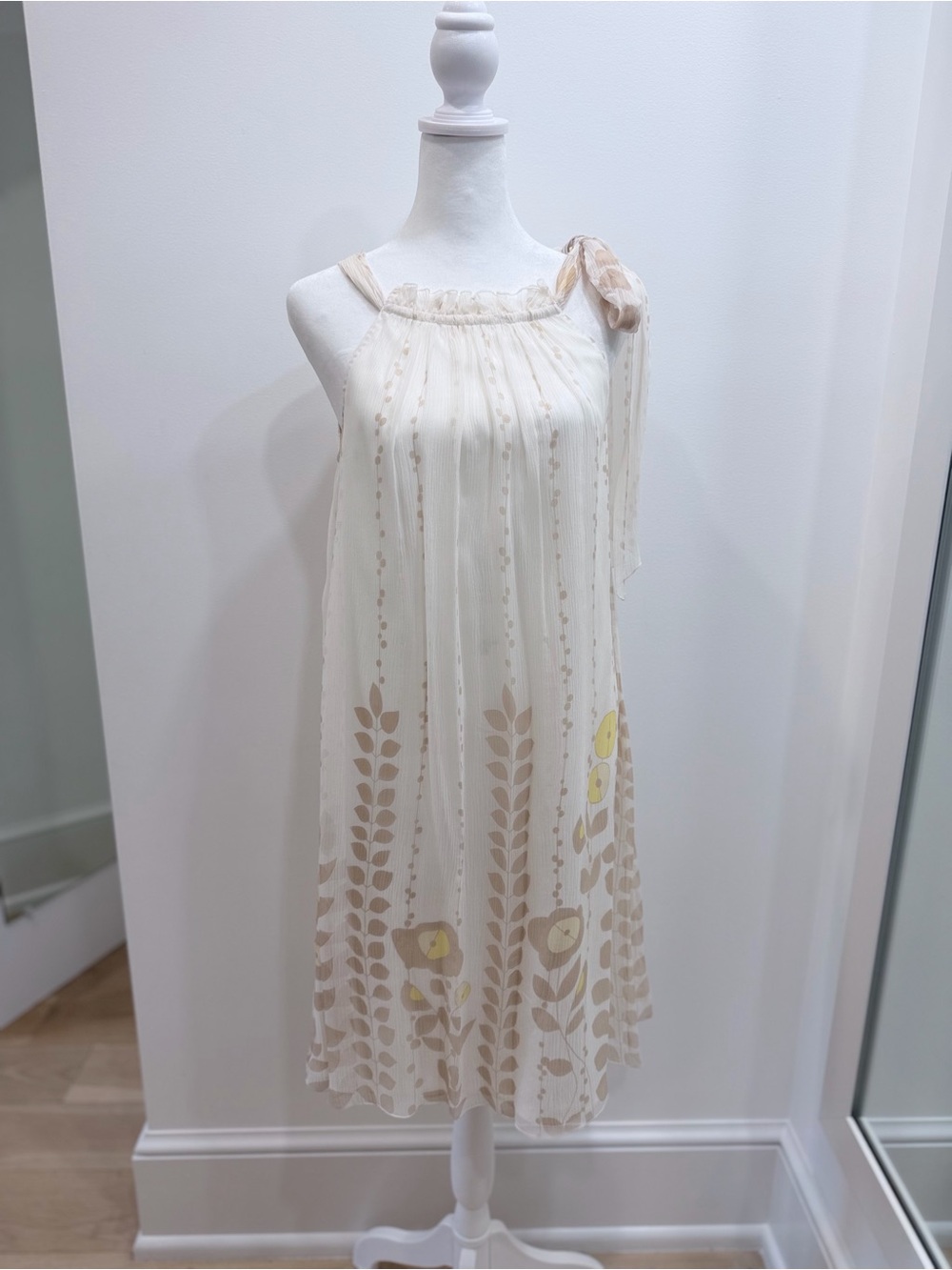 ANTONIO MELANI 100% Silk Cream Floral One-Shoulder Tie Sundress - Size 2